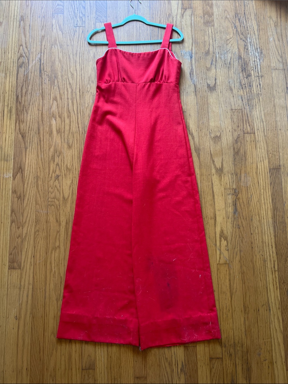 Vintage Red Wide-Leg Jumpsuit with Square Neck